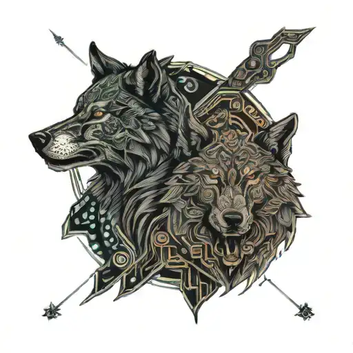 two wolves looking at each other. standing opposite and looking at each other tattoo design idea
