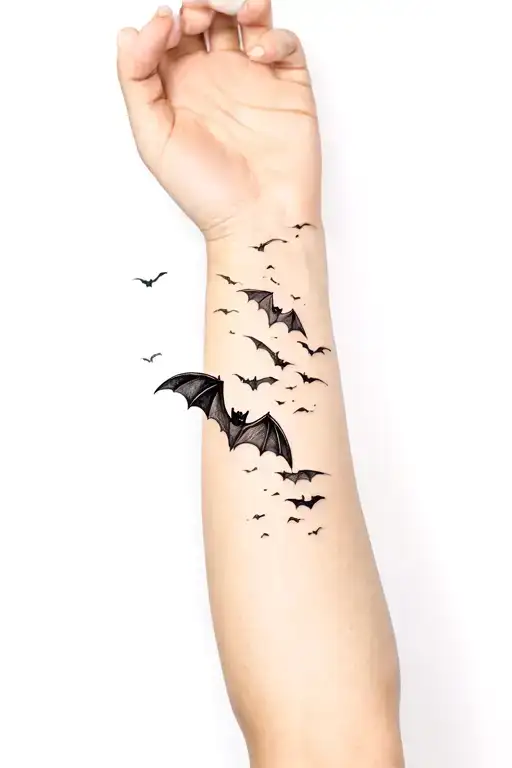 Bats flying up my arm tattoo design idea
