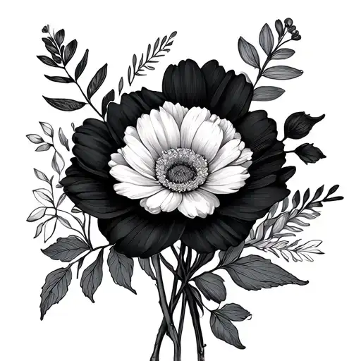 march August and September birth flower bouquet fineline tattoo design idea