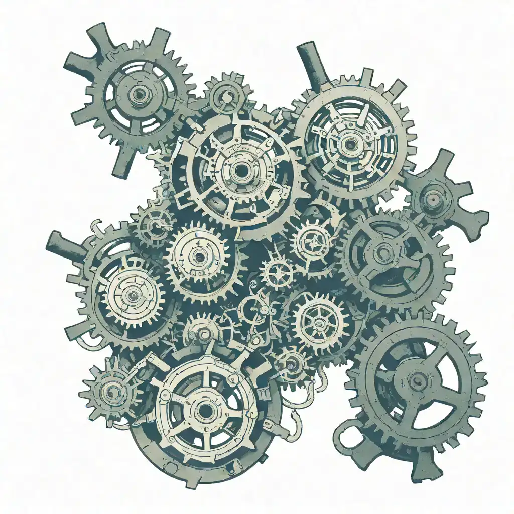 Mechanical gears fused with human anatomy tattoo tattoo design idea