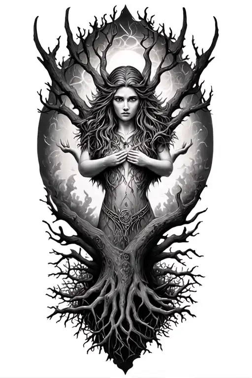 whole freya norse goddes grouing yggdrasil tree tattoo tattoo design idea