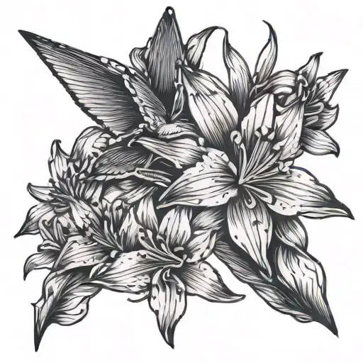 paper crane holding amaryllis flowers tattoo design idea