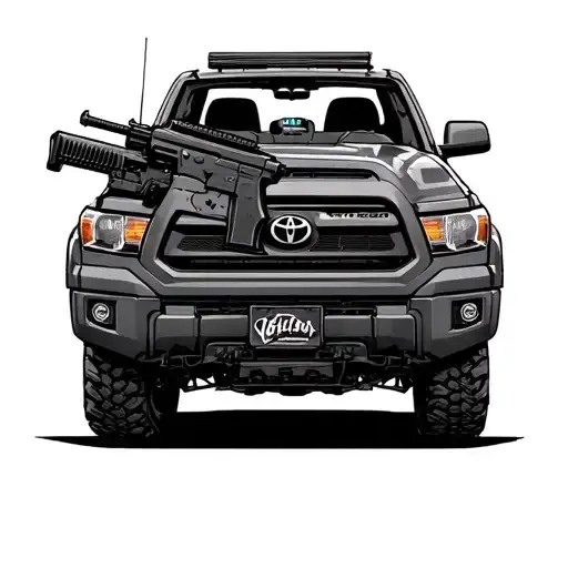 Toyota with machine gun on back truck black outline tattoo tattoo design idea
