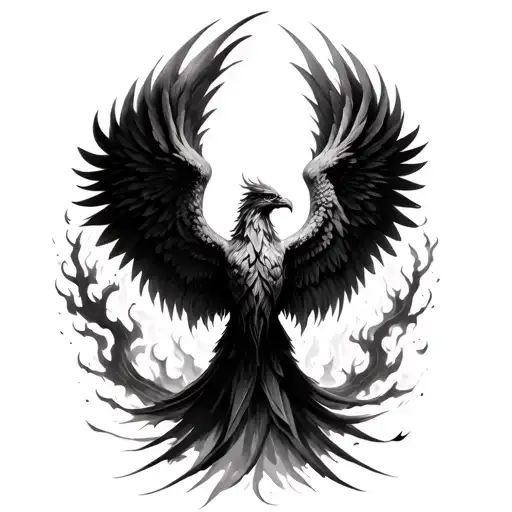 Phoenix wings spread open coming out of the ashes  tattoo design idea