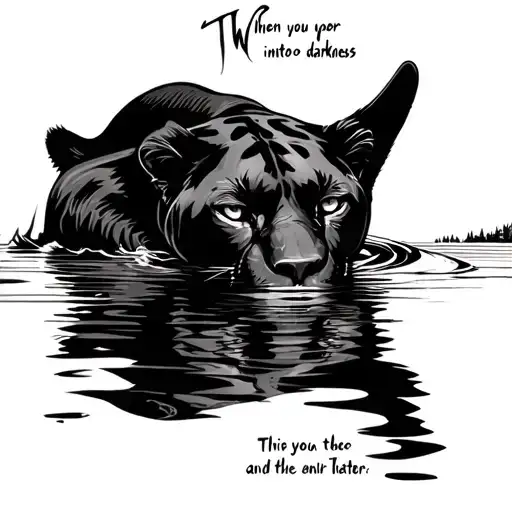 Panther drinking from lake with reflection of moon with this written in the water When you peer into the darkness and th tattoo design idea