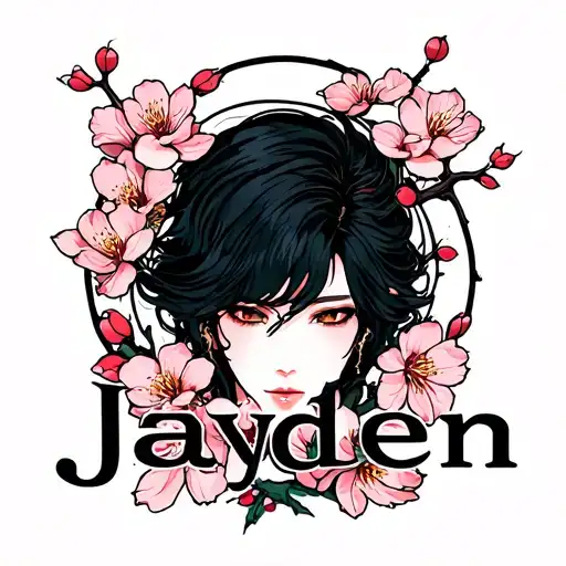 a tattoo of the name "Jayden" with cherry blossoms surrounding it  tattoo design idea