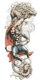 Thor battling a fierce Medusa in a mythical showdown tattoo design idea