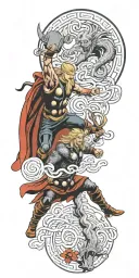 Thor battling a fierce Medusa in a mythical showdown tattoo design idea