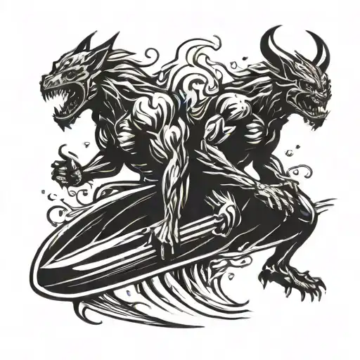 surfing demon tattoo design idea