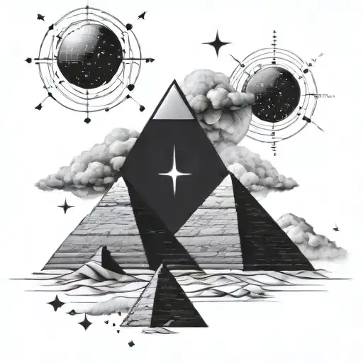 Three Pyramidasnof Giza with stars forming constellations tattoo design idea