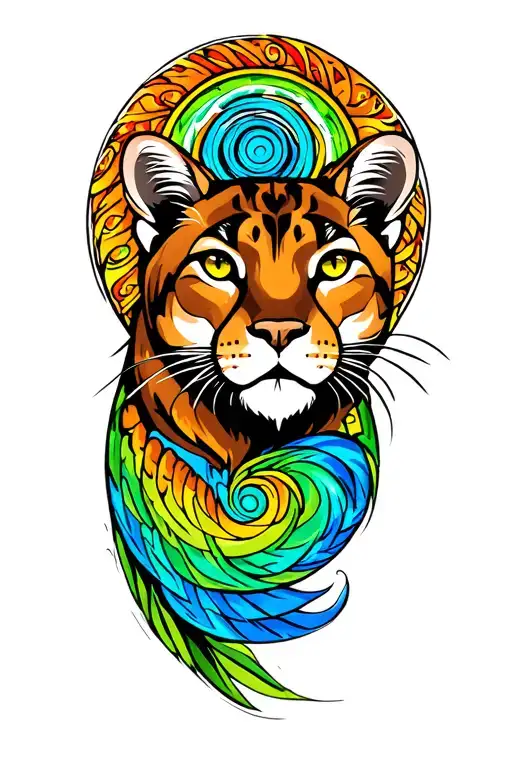 Mountain lion with pachamama spiral tattoo design idea