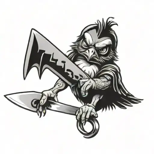 evil looking chick holding a butcher knife tattoo design idea