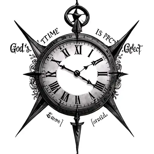 "God's time is perfect" clocks and compasses tattoo design idea