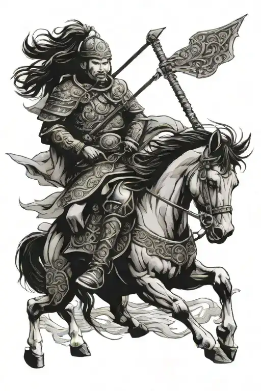 Mongolian warrior riding horse tattoo design idea