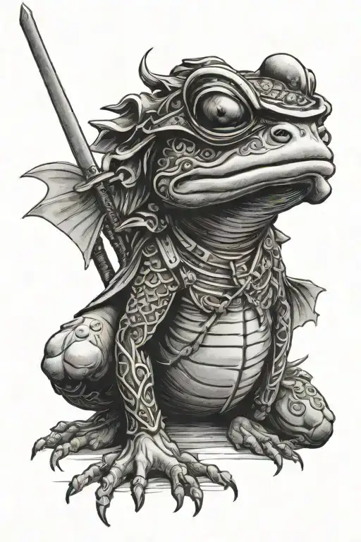 close up of japanese samurai frog tattoo design idea