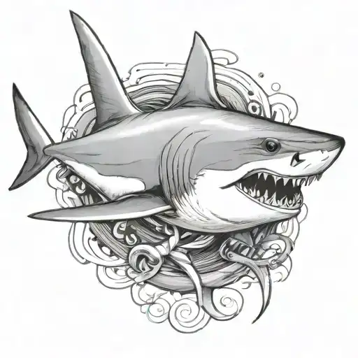 shark with anchor in mouth tattoo design idea