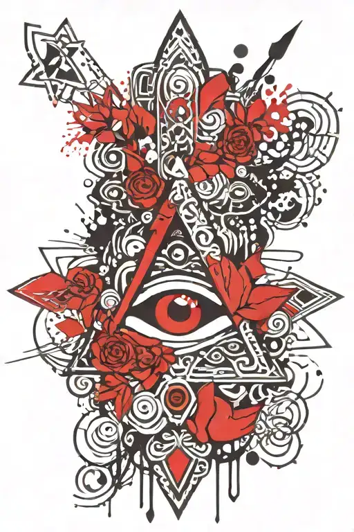 spiritual symbols ie hamsa hand and  all seeing eye, yin tang tattoo design idea