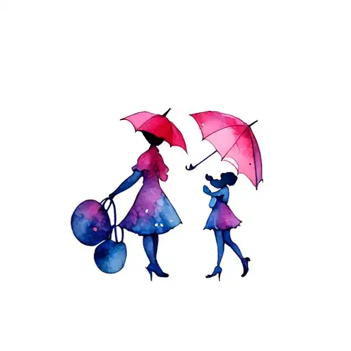 Marry Poppins who breastfeeds a baby in a unisex outfit, she has her pelp/umbrella and her handbag tattoo design idea