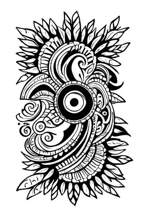 A unique interpretation of Polynesian symbols intertwined with elements of Guam culture, such as the Chamorro flag or traditional dances tattoo design idea