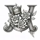 Letter A, letter B, letter W, crown, stars, hearts, flowers, love tattoo design idea