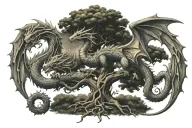 Dragon and Libra Scales Celtic Oak Tree made of fire tattoo design idea