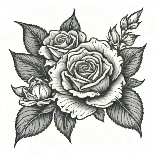 Rose, carnation, snowdrop, honeysuckle,daisy and sweet pea  tattoo design idea