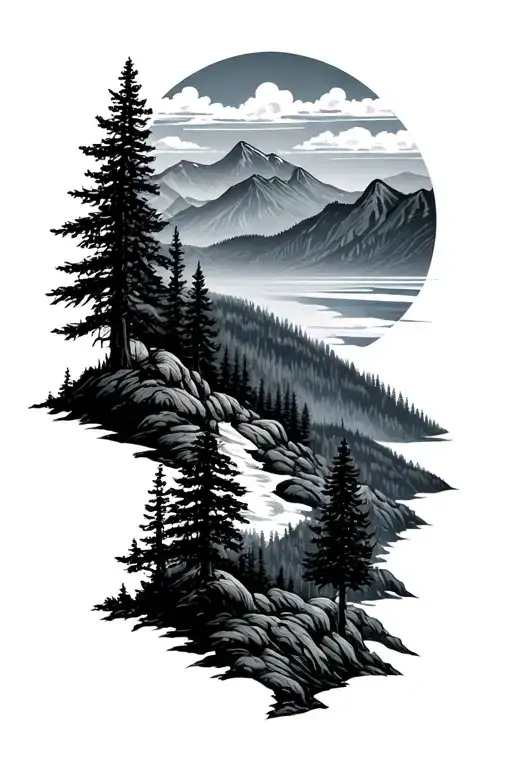 blue ridge mountains sleeve tattoo design idea