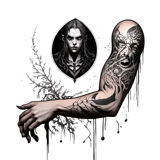 Scars tattoos from full metal alchemist brotherhood on each arm with periwinkles over grown to complete full sleeves tattoo design idea