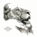 half jesus face half scarred lion tattoo design idea