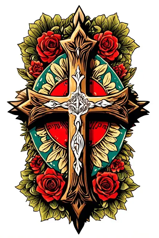 Russian Orthodox Cross surrounded tattoo design idea