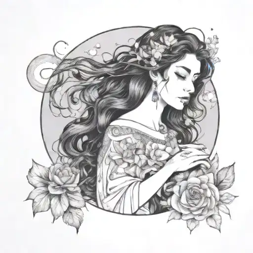 astral, girl with dark hair, beautiful, moon, witch, earth zodiac, moonstone, flowers forearm tattoo, nose ring, goddess tattoo design idea