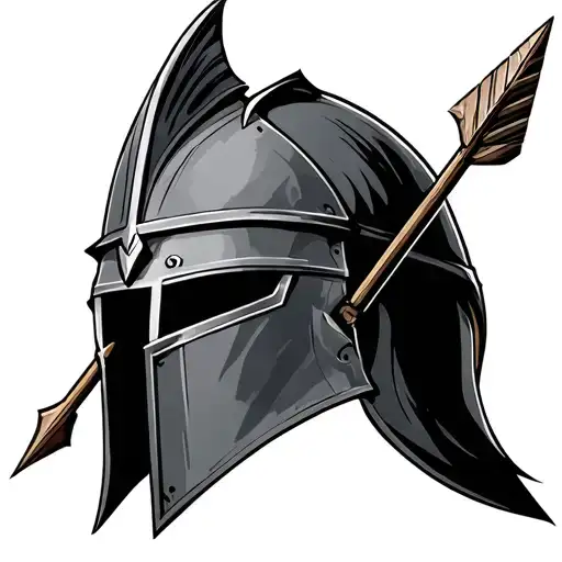 crusader helmet and arrow tattoo design idea