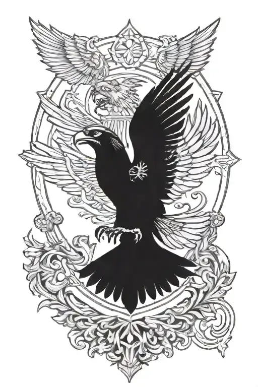 Ukrainian coat of arms on steppe eagle soaring tattoo design idea