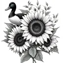 sunflowers, ducks & clown fish tattoo design idea