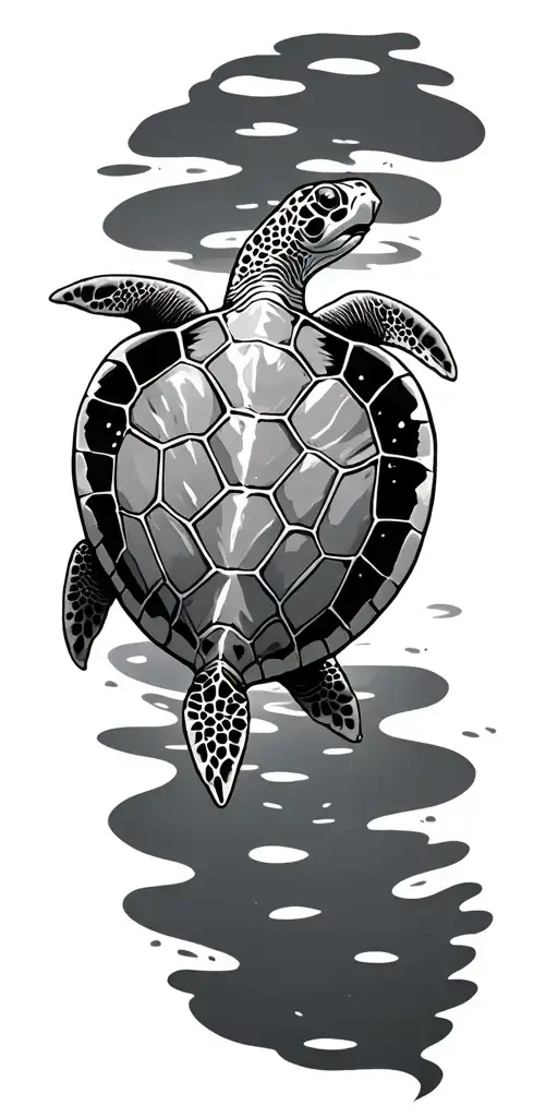 sea turtle swimming tattoo design idea