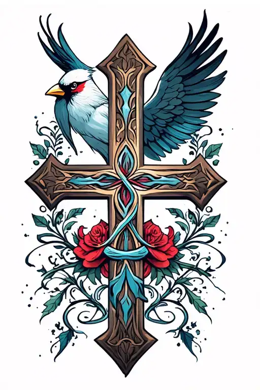 cardinal cross tattoo design idea
