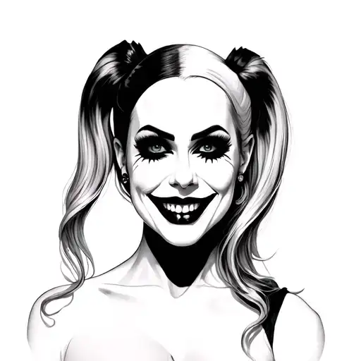 harley quinn smiling black and white tattoo design idea