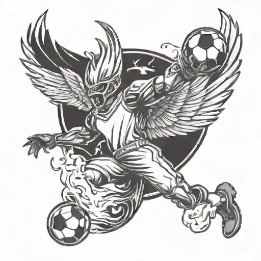 A phoenix football player catching a Pokeball in mid-air tattoo design idea