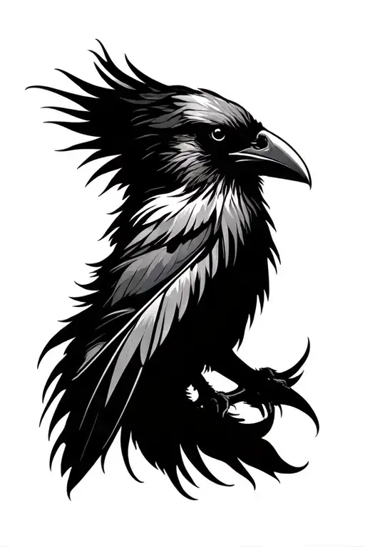 feather with raven tattoo design idea