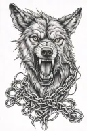wolf biting barbed wire tattoo design idea