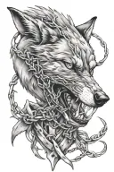 wolf biting barbed wire tattoo design idea