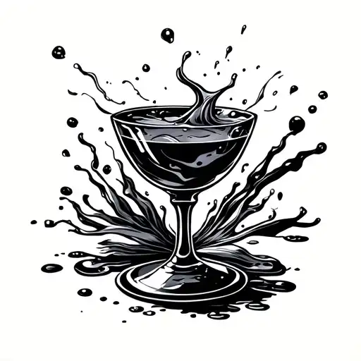i want a minimalist line tattoo graphic of a goblet overflowing with liquid tattoo design idea