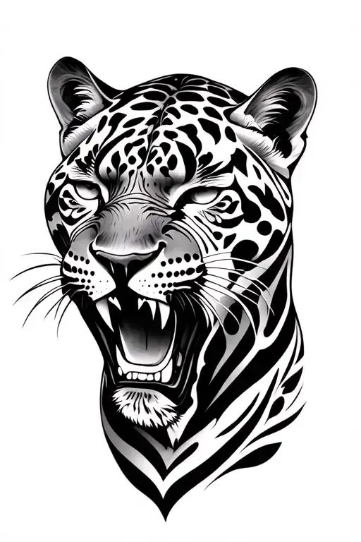 full length panter with agressive face tattoo design tattoo design idea