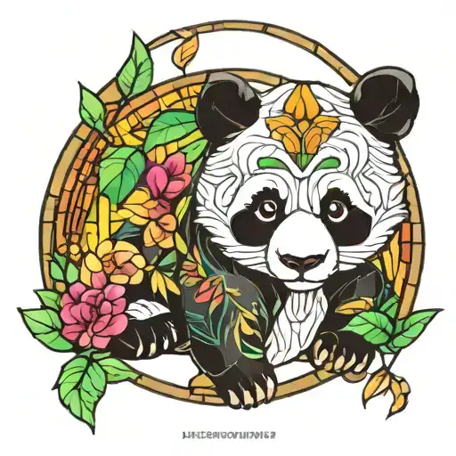 stained glass cute  panda bamboo background tattoo design idea