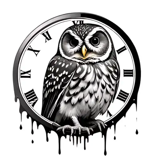 Barred Owl with clock melting tattoo design idea