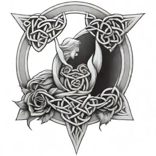 Celtic knot, motherhood knot design incorporating elements, 3 children, moon tattoo design idea