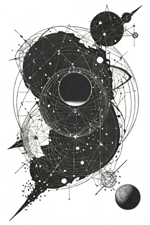 Planet Venus in front with the full moon behind surrounded by constellation traces tattoo design idea