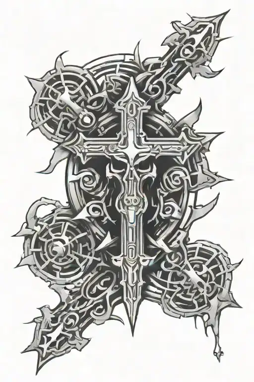 Cyber Sigilism tattoo design combining elements like crosses tattoo design idea