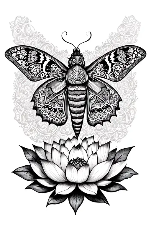 moth with lotus and mandala tattoo design idea