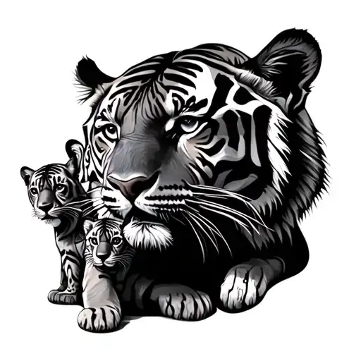 tiger and 3 cubs surrounded tattoo design idea